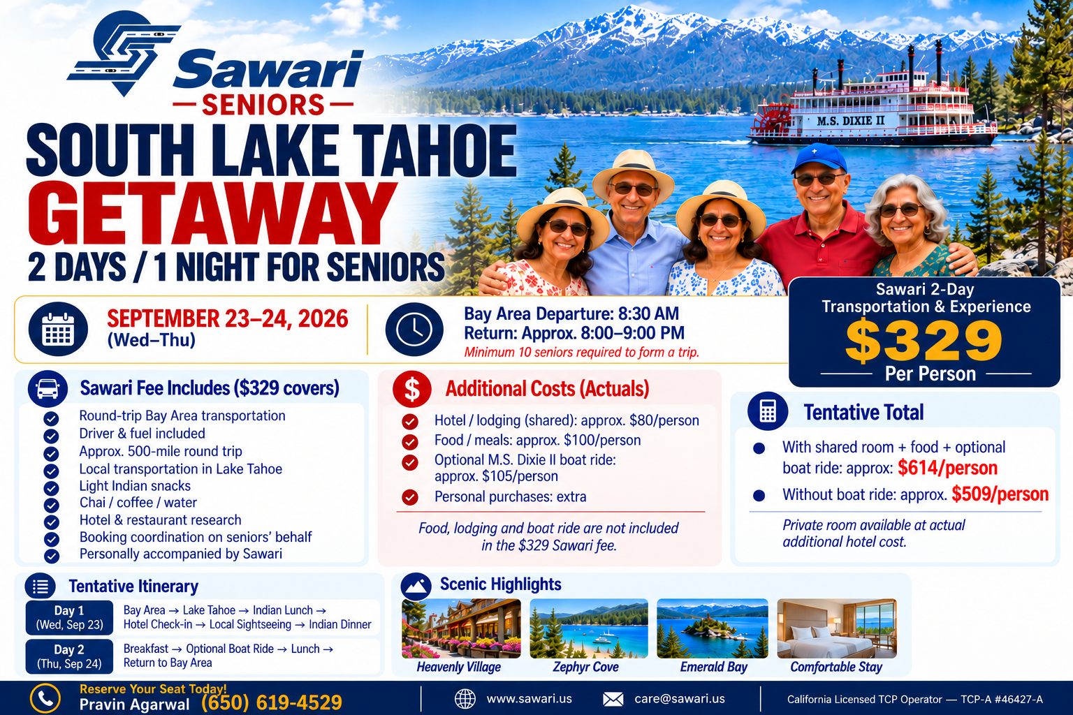 South Lake Tahoe – 2 Day / 1 Night Senior Getaway